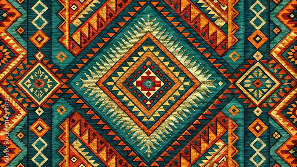 Vibrant Geometric Textile Design with Southwestern Inspired Patterns Vibrant Geometric Textile Design with Southwestern Inspired Patterns