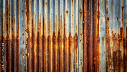 Rustic Corrugated Metal Sheet with Extensive Rust and Patina
