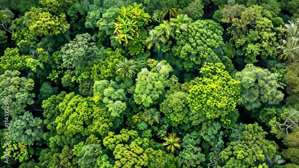 An aerial view reveals a dense canopy of lush green trees, highlighting the rich biodiversity and thriving ecosystems of the tropical forest during a sunny day. An aerial view reveals a dense canopy of lush green trees, highlighting the rich biodiversity and thriving ecosystems of the tropical forest during a sunny day.