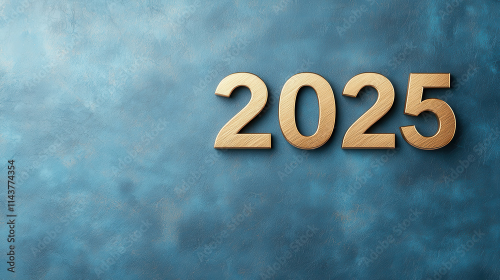 2025 Gold Setting concept. Elegant golden 2025 digits on textured blue background, symbolizing future 2025 Gold Setting concept. Elegant golden 2025 digits on textured blue background, symbolizing future