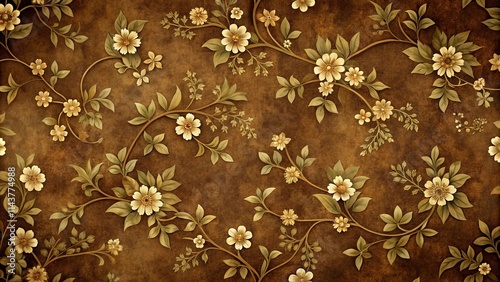 Elegant Beige and Brown Floral Pattern Design on a Textured Background for Fabric, Wallpaper, or Home Decor