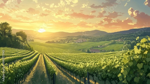 Wallpaper Mural Sunset over picturesque vineyard landscape. Torontodigital.ca