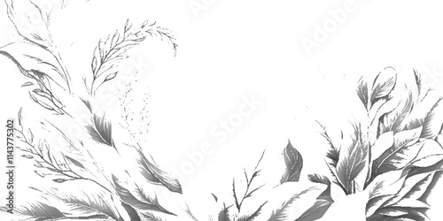 Vector hand drawn floral line art aesthetic flowers and leaves outline background.