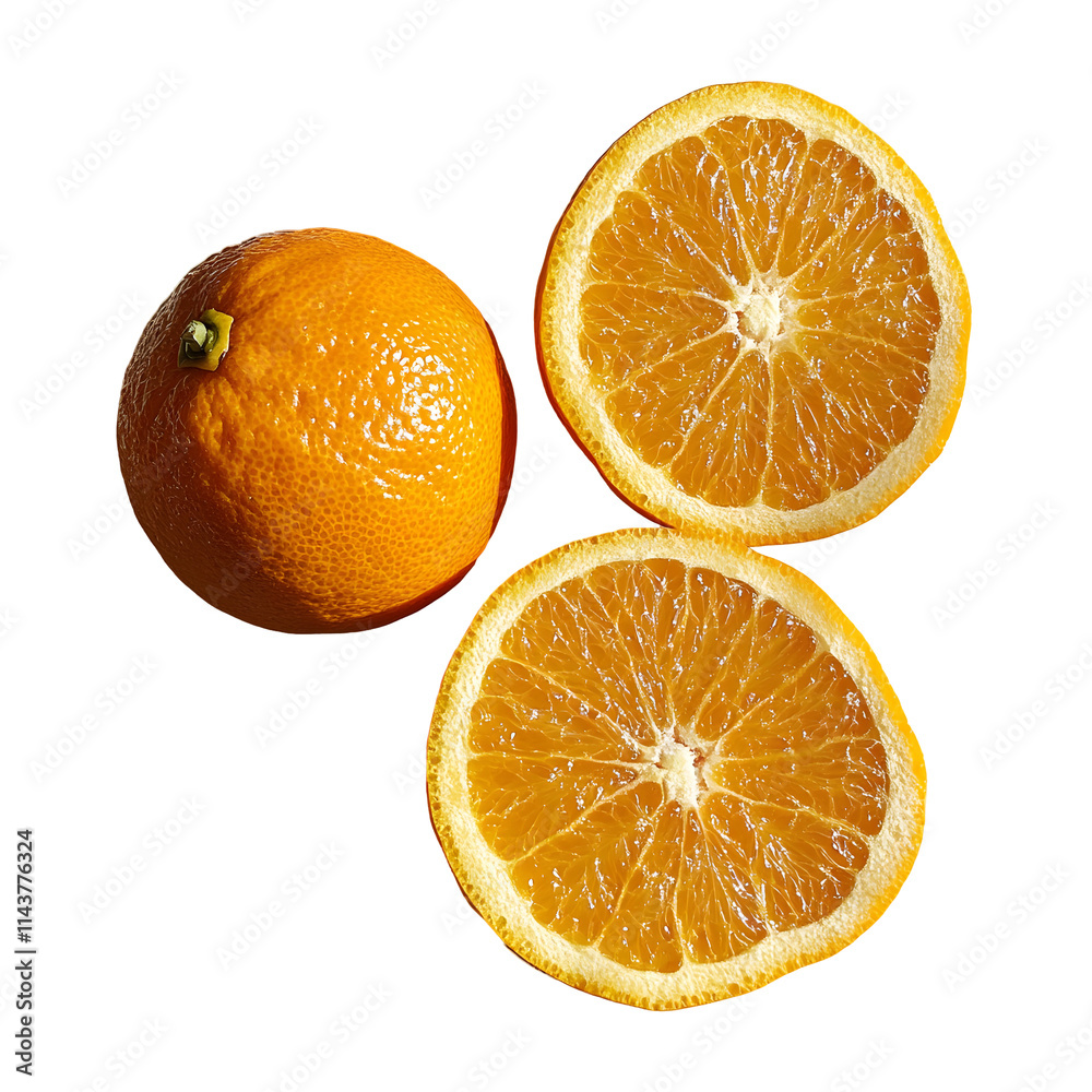 Fototapeta premium Juicy Oranges Sliced, Isolated on Transparent Background