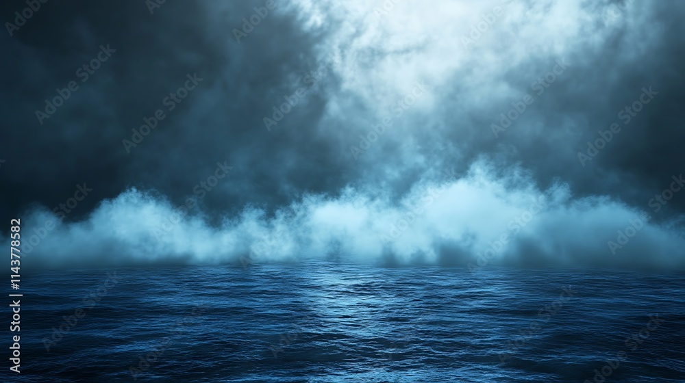 Stormy Sea at Night. Dark and Dramatic Ocean Landscape. Stormy Sea at Night. Dark and Dramatic Ocean Landscape.