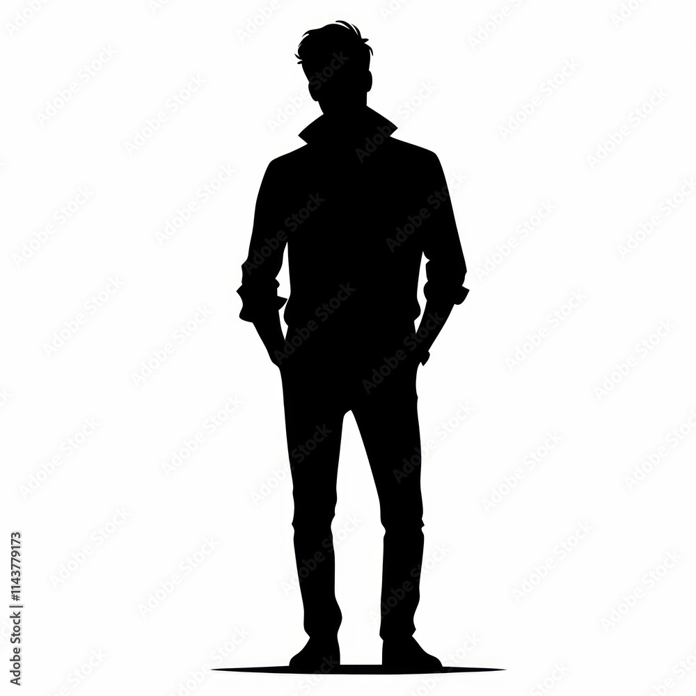 Man silhouette standing with hands in pockets on white background Man silhouette standing with hands in pockets on white background