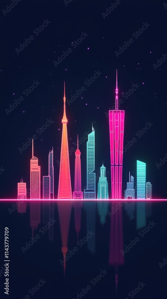 Obraz premium Glowing Neon City Skyline at Night