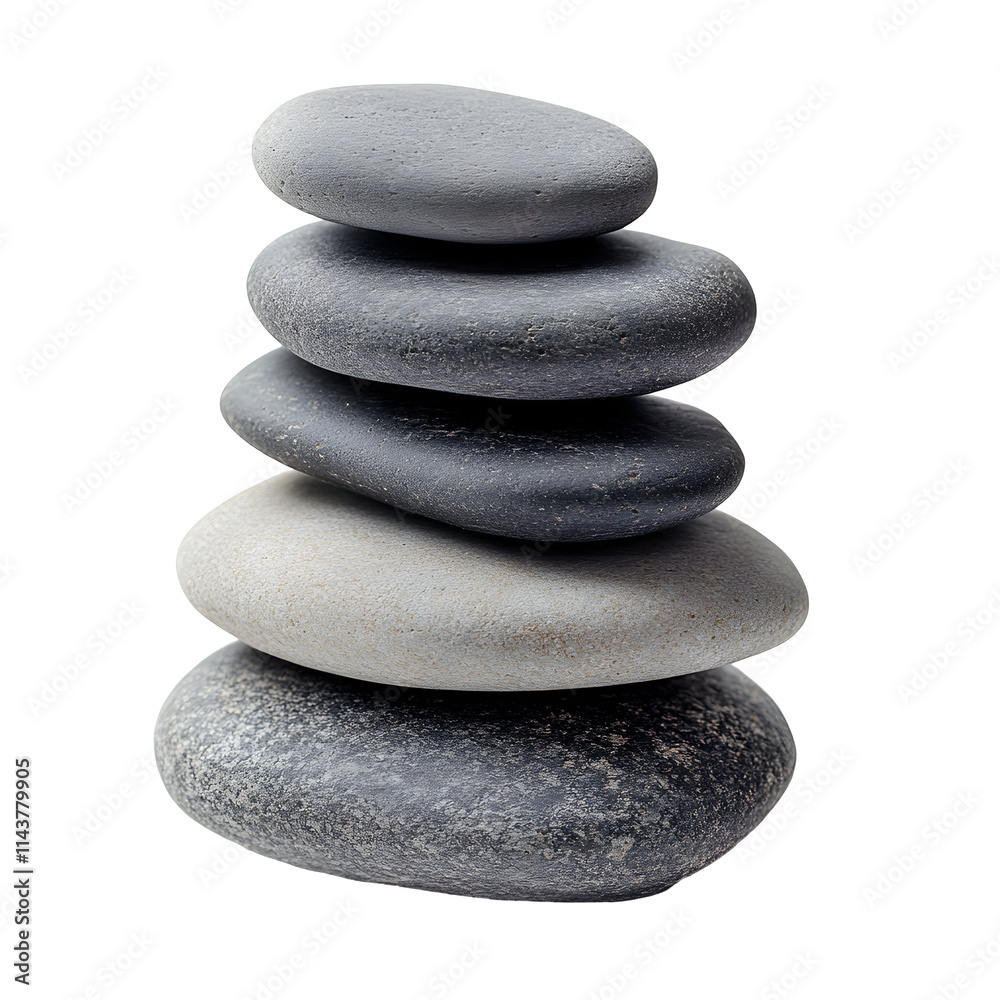 Stack of Smooth Gray Stones, Balanced Carefully on White Background, Zen-like Tranquility. Stack of Smooth Gray Stones, Balanced Carefully on White Background, Zen-like Tranquility.