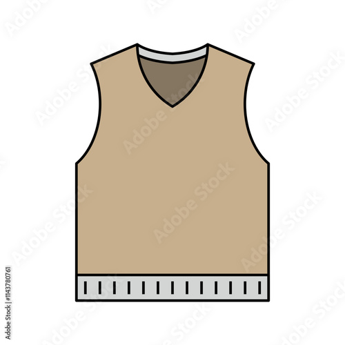 Beige Knitted Vest, A sleeveless beige sweater vest with ribbed trim, perfect for layering in casual wear.