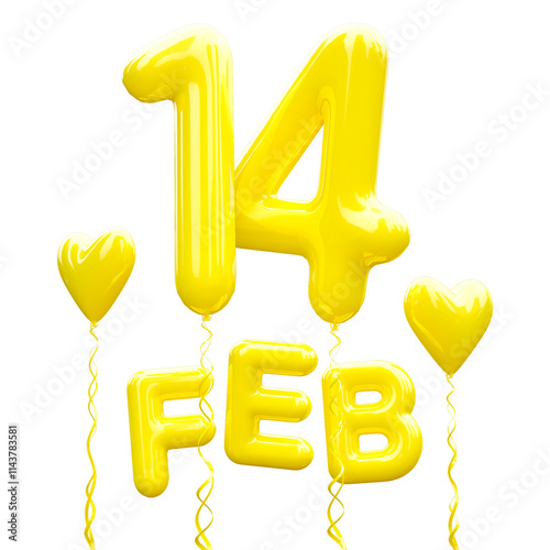 3D yellow balloon 14 Feb of Valentines day. photo