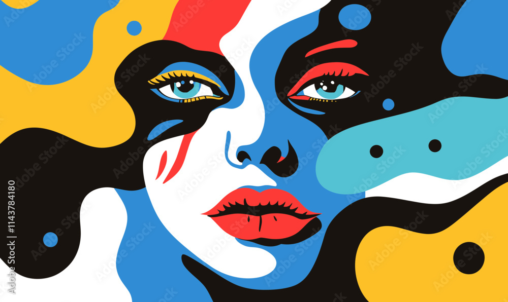 Contemporary Greek Modern Face Design with Vibrant Rave Acid Party Aesthetic Vector Contemporary Greek Modern Face Design with Vibrant Rave Acid Party Aesthetic Vector