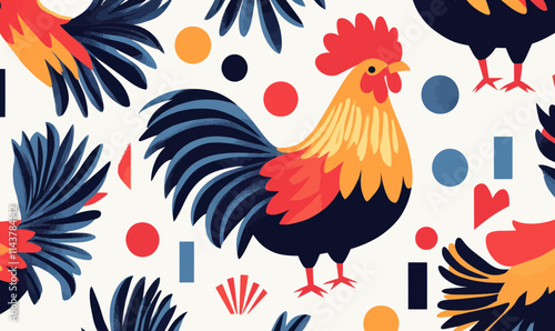 Vibrant Minimalist Abstract Rooster Pattern Design for Modern Decor and Merchandising