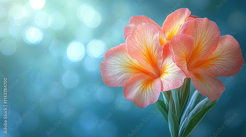 Peach blossoms on teal bokeh background. Peach blossoms on teal bokeh background.