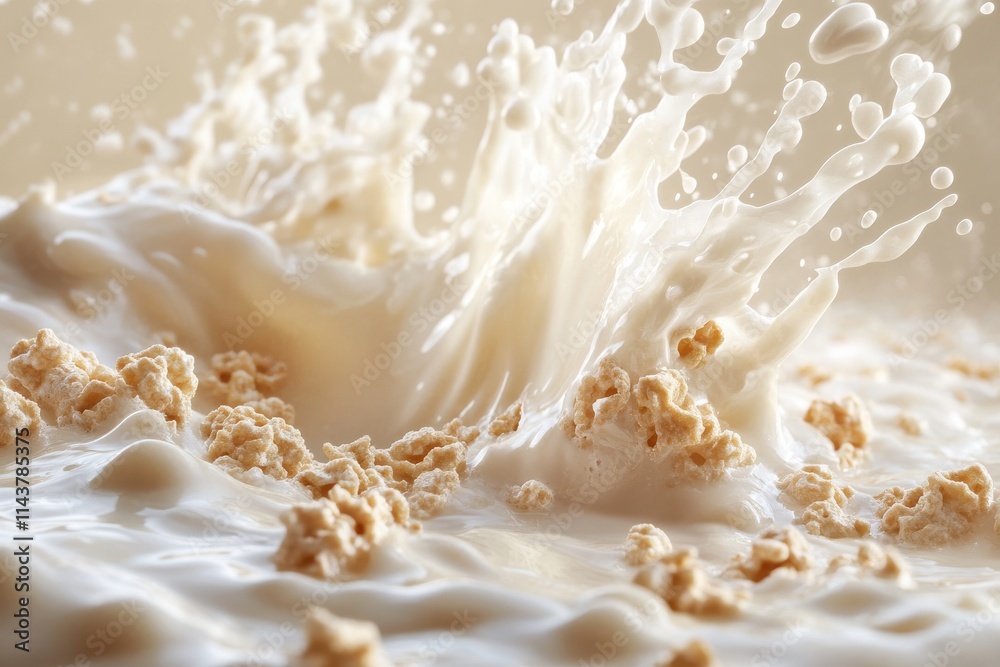 creamy milk splash cereal bar high detail macro photography creamy milk splash cereal bar high detail macro photography