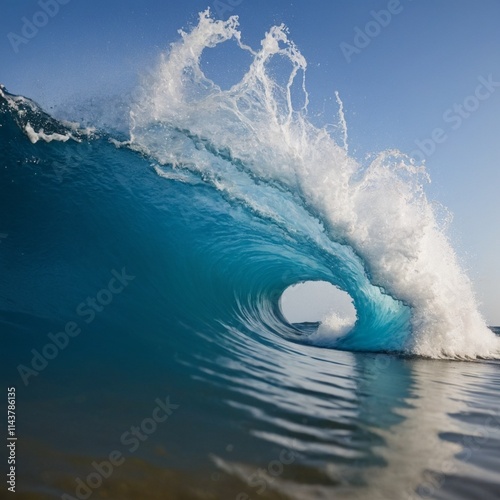 Blue ocean wave splashing, photo