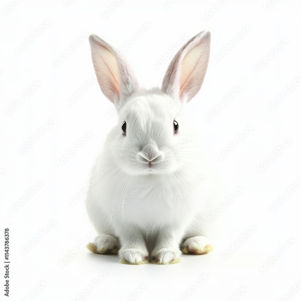 Cute white rabbit sitting and looking at camera Cute white rabbit sitting and looking at camera