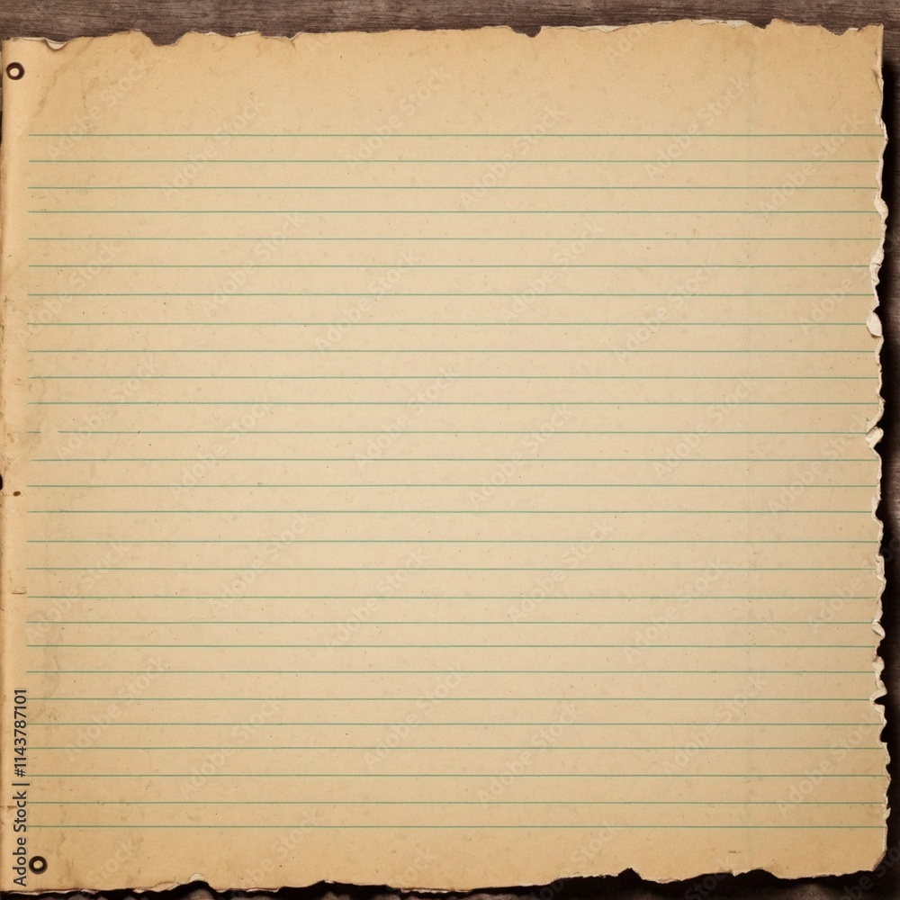 Naklejka premium Torn vintage lined notebook paper with distressed edges and a textured surface,
