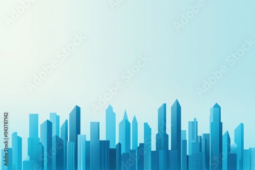 Abstract Blue Cityscape Silhouette with Modern Skyscrapers Against Soft Gradient Background for Use in Urban Design, Architecture Projects, and Creative Presentations