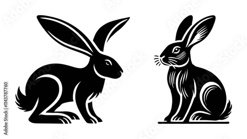 Elegant Black and White Silhouette of a Hare, Rabbit Bunny silhouette