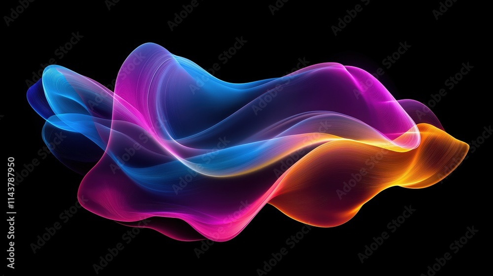Fototapeta premium A vibrant wave of colorful light flowing against a black background.