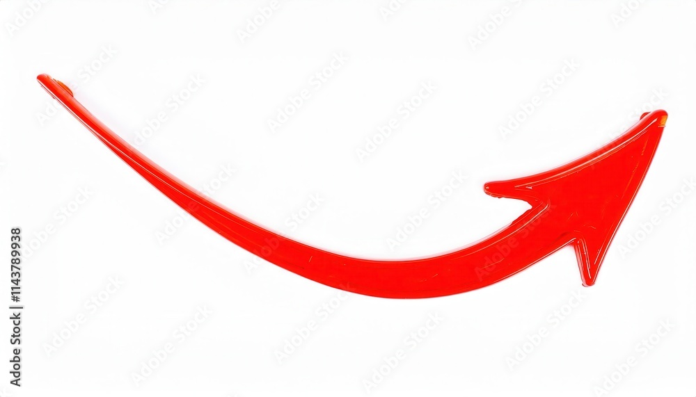 Vivid Red Upward Curving Arrow in Glossy Paint Texture Highlighting Growth, Success, and Positive Direction with Artistic Brushstroke Design for Business, Motivation, and Creative Visuals