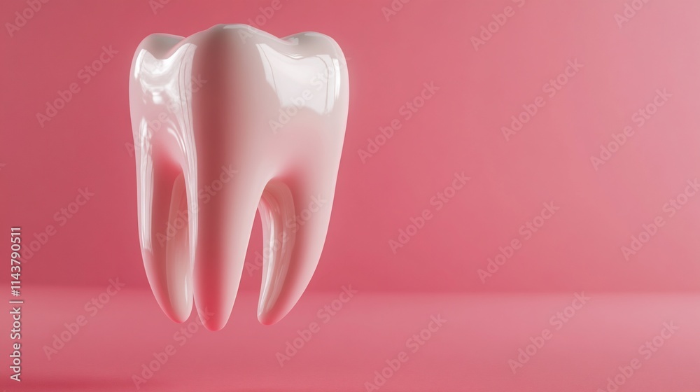 A glossy, stylized tooth against a pink background, symbolizing dental health. A glossy, stylized tooth against a pink background, symbolizing dental health.