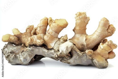 Fresh ginger root or rhizome isolated on white background