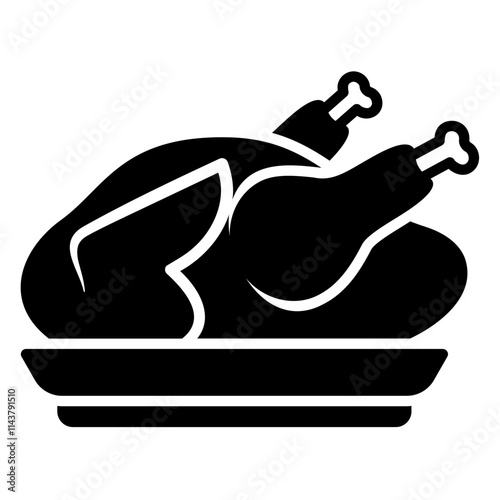 Whole roast chicken icon served on a plate