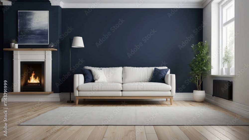 Fototapeta premium Modern Living Room Interior Design With White Sofa