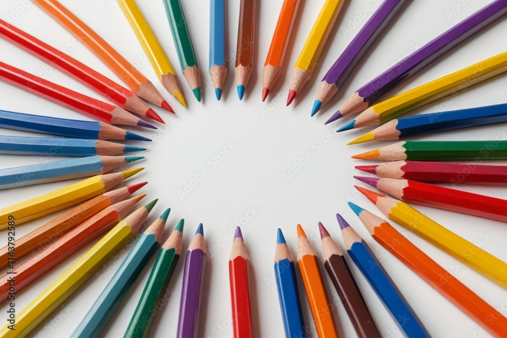 a close up of a circle of colored pencils on a white surface a close up of a circle of colored pencils on a white surface