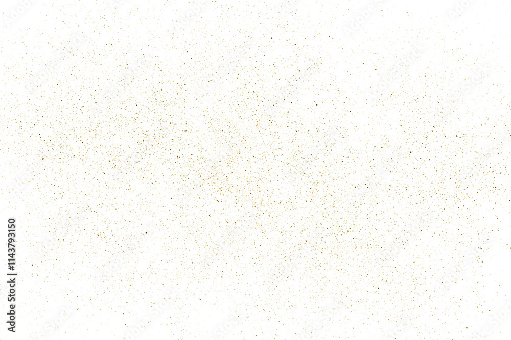 Gold texture pattern on transparent background. Old paper surface. Light golden confetti. Yellow Illustration backdrop. PNG design element.