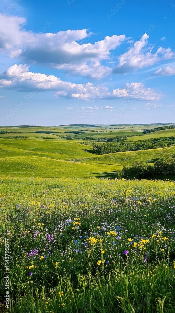 Stunning view of rolling hills and wildflowers on a bright day in the Loess Hills of Iowa Stunning view of rolling hills and wildflowers on a bright day in the Loess Hills of Iowa