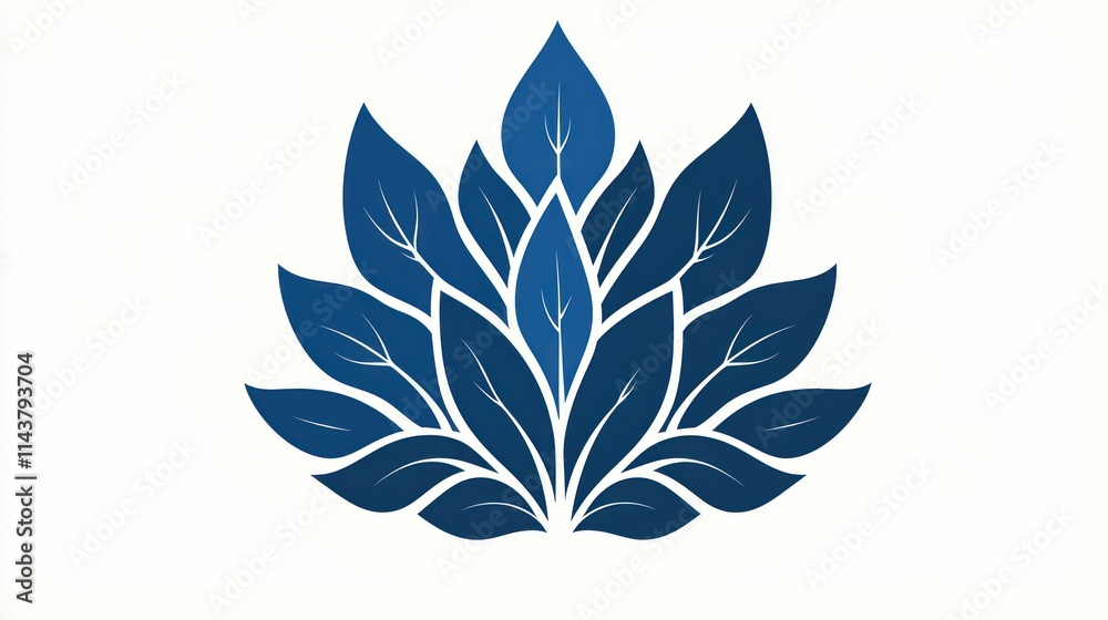 Fototapeta premium Abstract blue lotus flower design with leaf patterns.