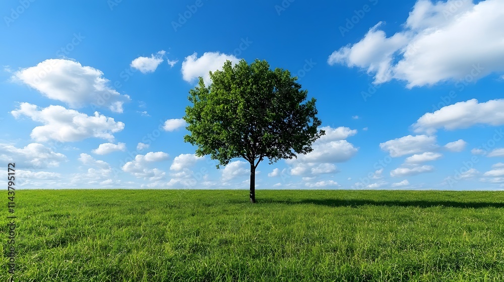 A lone tree standing in the middle of a wide open field symbolizing strength and the potential to grow in endless directions A lone tree standing in the middle of a wide open field symbolizing strength and the potential to grow in endless directions