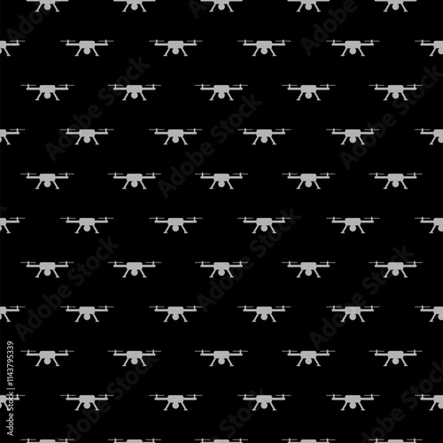 Drone quadrocopter icon seamless pattern isolated on black background