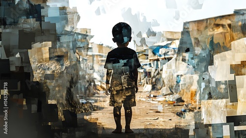 Wallpaper Mural Silhouette of a child standing in a dilapidated urban setting. Torontodigital.ca