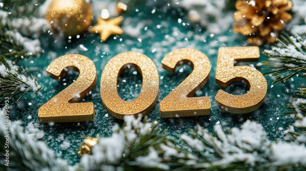 Glimmering numbers invite hope and celebration for the new year 2025 amidst a winter wonderland setting Glimmering numbers invite hope and celebration for the new year 2025 amidst a winter wonderland setting