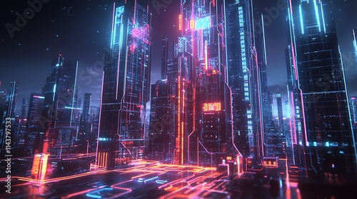 Neon-lit futuristic cityscape at night. (4)