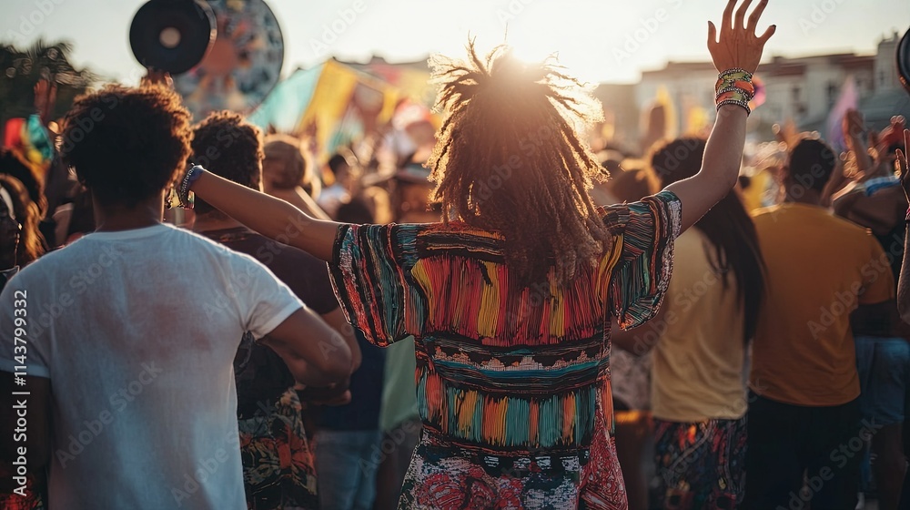 Obraz premium A community festival where people of all backgrounds celebrate together with music and art.