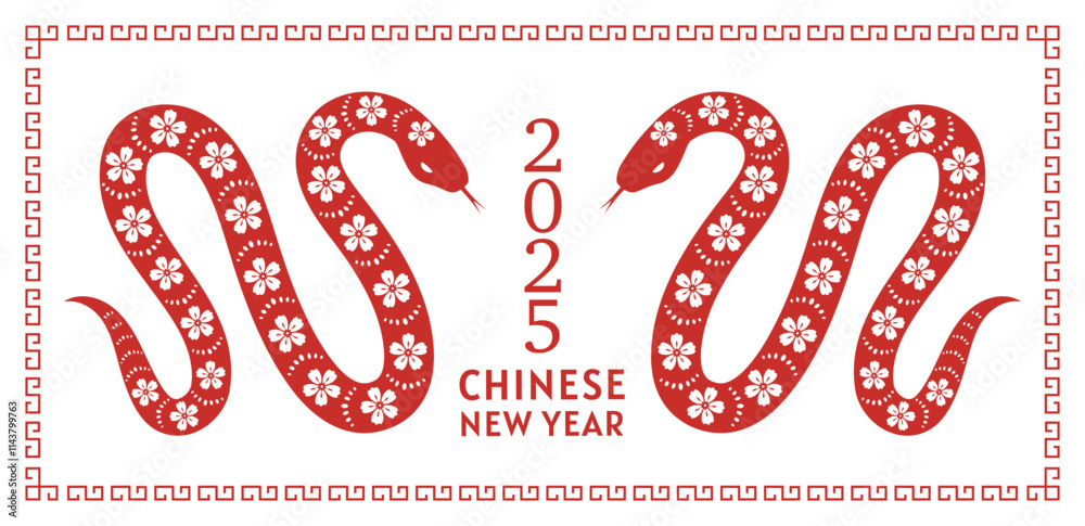 Chinese new year 2025 year of the Snake. Hand drawn vector background with snake. Chinese new year 2025 year of the Snake. Hand drawn vector background with snake.