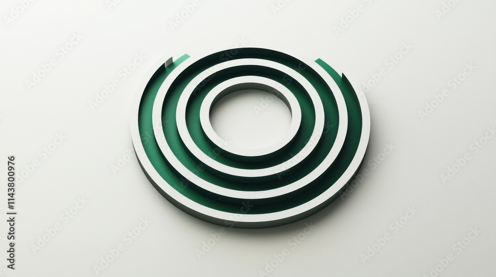 Fototapeta premium Abstract circular design with layered green and white elements.