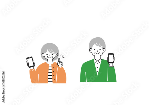 スマホを持つシニアの夫婦