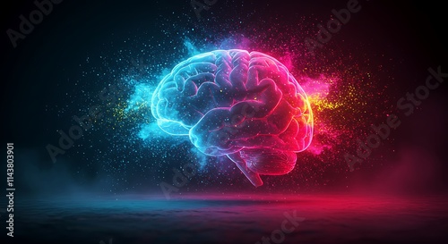 Abstract Science Illustration of a glowing Neural Brain Artwork concept. creativity, innovation, and artificial intelligence futuristic energy, electric, neon, technology visualization, illustration 