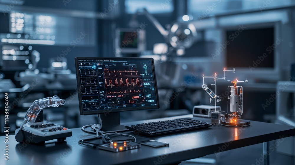 Innovative medical device setup in a modern lab technology showcase minimalist environment professional viewpoint Innovative medical device setup in a modern lab technology showcase minimalist environment professional viewpoint