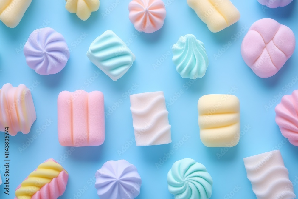 Soft pastel marshmallows assorted shapes and sizes Soft pastel marshmallows assorted shapes and sizes