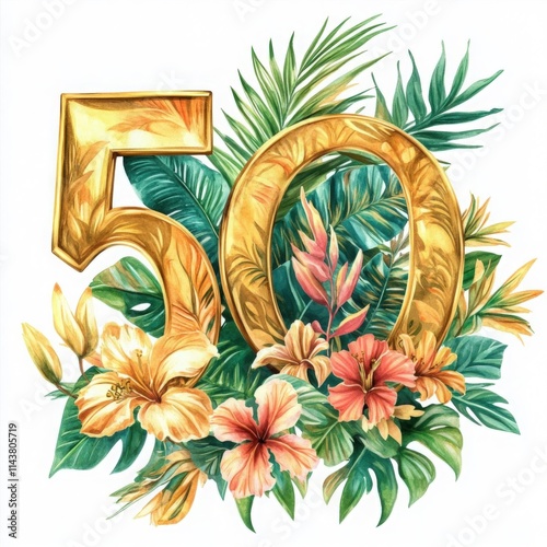 Ornate Number 50 with Tropical Floral Design