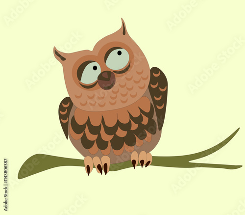 Photography A coquettish owl on a tree branch. Brown long-eared owl.