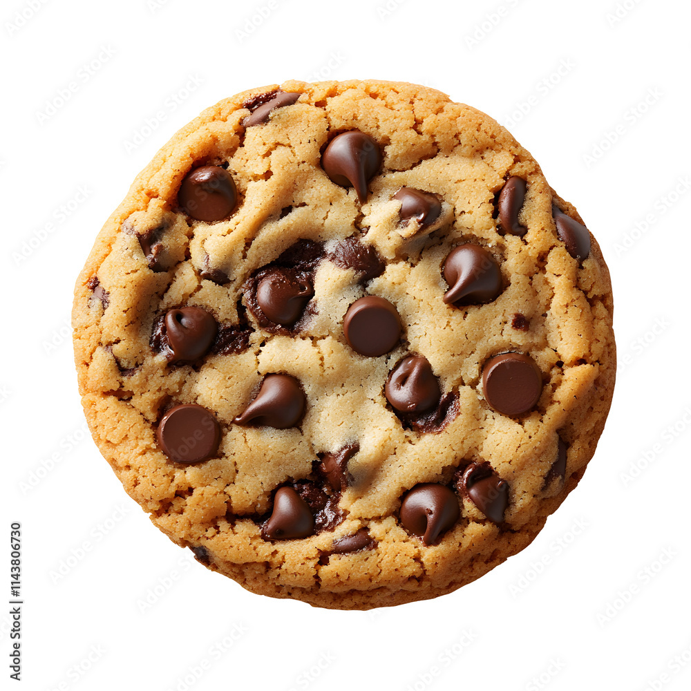 Chocolate Chip Cookie, Delicious Treat, Sweet Dessert, Baked Goodness, Isolated on White Background, Golden Brown, Crispy Edges, Soft Center, Homemade Recipe, Sweet Treat, Yummy Snack. Chocolate Chip Cookie, Delicious Treat, Sweet Dessert, Baked Goodness, Isolated on White Background, Golden Brown, Crispy Edges, Soft Center, Homemade Recipe, Sweet Treat, Yummy Snack.