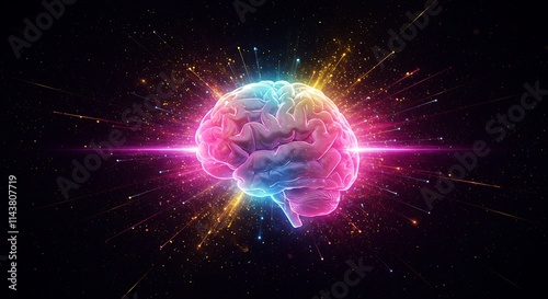 Abstract Science Illustration of a glowing Neural Brain Artwork concept. creativity, innovation, and artificial intelligence futuristic energy, electric, neon, technology visualization, illustration 