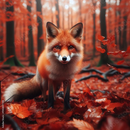 Woodland Fox A fox in an autumn forest its reddish fur contrasti photo